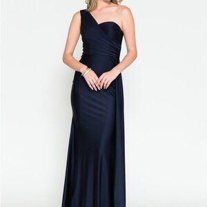 One Shoulder Fitted Formal Evening Party Wedding Satin Prom Long Dress AC387